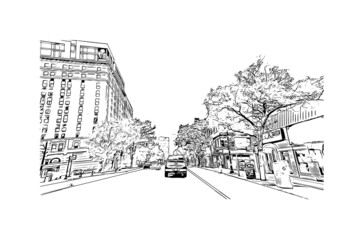 Building view with landmark of Hamilton is the capital city of Bermuda. Hand drawn sketch illustration in vector.