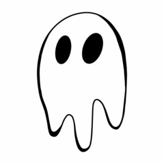 Vector halloween ghost clipart, icon and coloring. Funny, cute illustration for seasonal design, textile, decoration kids playroom or greeting card. Hand drawn prints and doodle. Kind ghost