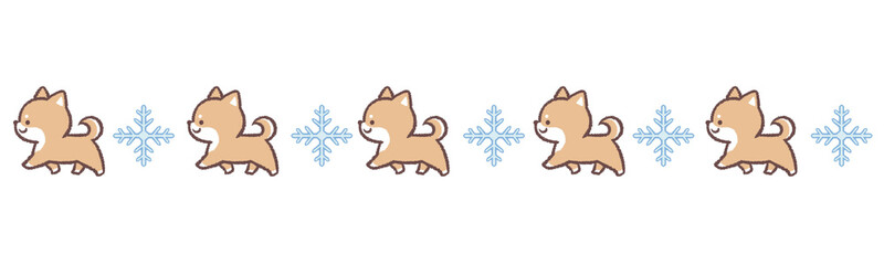 Obraz na płótnie Canvas 歩く柴犬と雪の結晶のライン