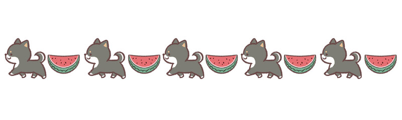 歩く黒柴犬とスイカのライン