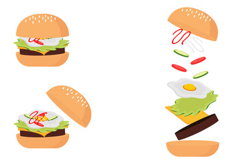 burger illustration with three types of outer corner burger design, inner burger and fill in the inner detail of the burger