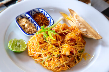 Fried noodle wrapped with eggs, Thai style food , Pad thai
