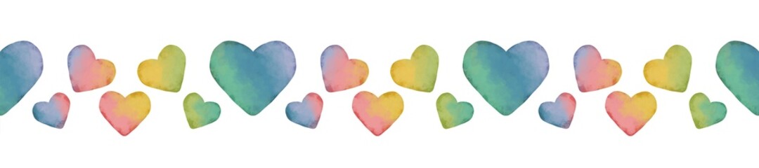 seamless border with the image of watercolor colored hearts