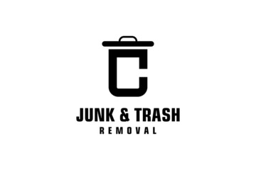 Letter C for junk removal logo design, environmentally friendly garbage disposal service, simple minimalist design icon.