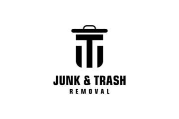 Letter T for junk removal logo design, environmentally friendly garbage disposal service, simple minimalist design icon.