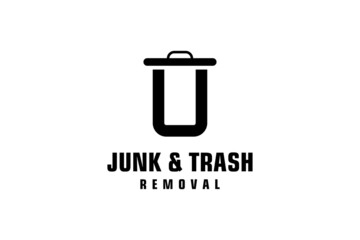 Letter U for junk removal logo design, environmentally friendly garbage disposal service, simple minimalist design icon.