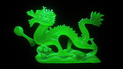 3D rendering of Jade chinese glow dragon isolated on black background
