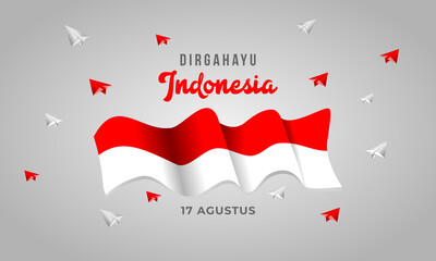 Red and White Flag and Paper Plane Origami Indonesia Independence Day