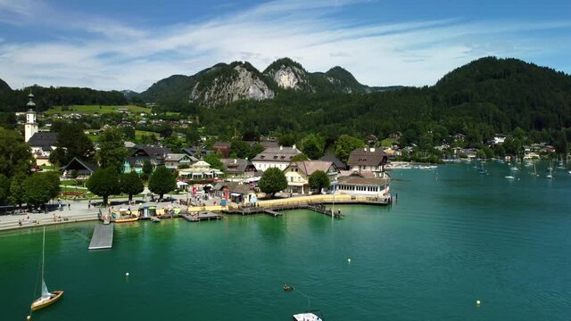 Village of St Gilgen at Lake Wolfgangsee in Austria - travel photography by drone