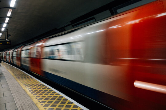 Subway train in rapid motion
