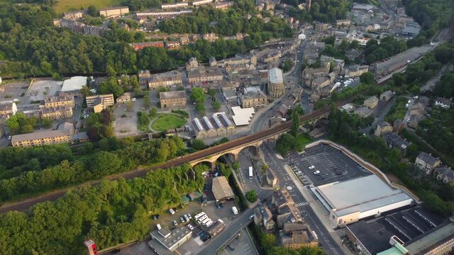 Aerial Drone Yorkshire Town at Sunset