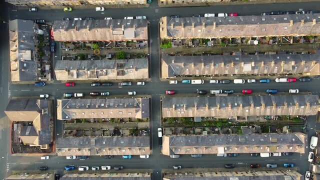 Aerial Drone Yorkshire Town at Sunset Looking Down on Houses