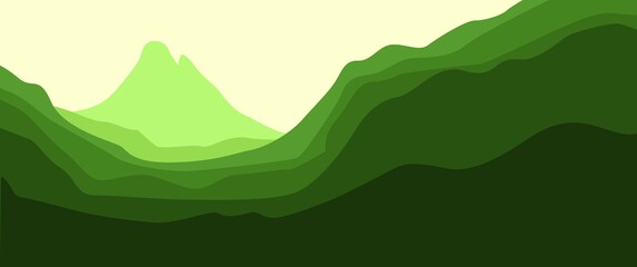 Green mountain with hills landscape vector illustration suitable for background, desktop background, desktop wallpaper, backdrop design, banner.