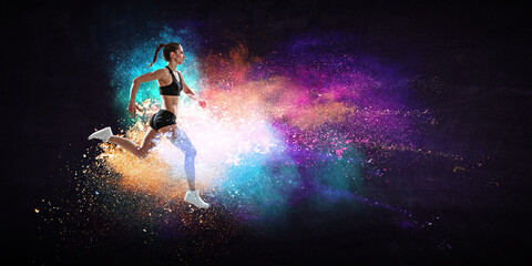 Obraz na płótnie Canvas Athletic woman runner on colourful background
