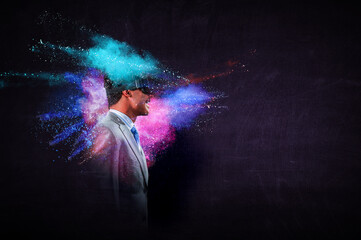 man wearing virtual reality goggles