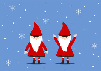 Merry Christmas Cute Cartoon Dwarf little fantasy, Santa Claus And Elves Characters. Tree or Gifts As An Additional Background Vector Illustration