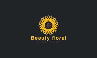 Sunflower logo, sun rays business logo design vector template.
