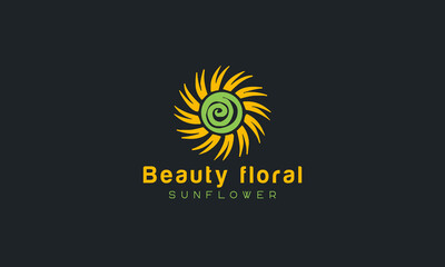 Sunflower logo, sun rays business logo design vector template.
