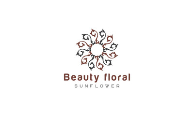 Sunflower logo, sun rays business logo design vector template.
