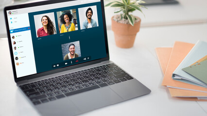Fototapeta premium Group Friends Video Chat Connection Concept