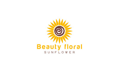 Sunflower logo, sun rays business logo design vector template.
