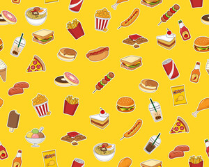 Vector flat seamless texture pattern Fast food