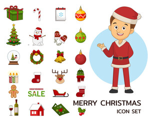Merry christmas concept flat icons.