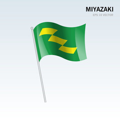 Waving flag of Miyazaki prefectures of Japan isolated on gray background