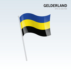 Waving flag of Gelderland provinces of Netherlands isolated on gray background