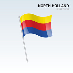 Waving flag of North Holland provinces of Netherlands isolated on gray background