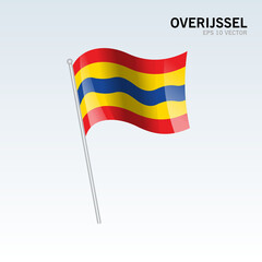 Waving flag of Overijssel provinces of Netherlands isolated on gray background