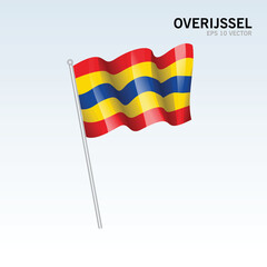 Waving flag of Overijssel provinces of Netherlands isolated on gray background