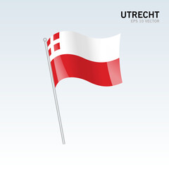 Waving flag of Utrecht provinces of Netherlands isolated on gray background