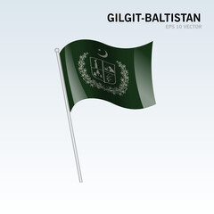 Waving flag of Gilgit–Baltistan provinces, territory, capital territory and autonomous territories of Pakistan isolated on gray background