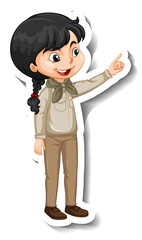 Girl in safari outfit cartoon character sticker