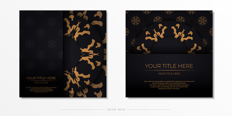 Fototapeta na wymiar Set of Preparing postcards in black with Indian ornaments. Template for design printable invitation card with mandala patterns.