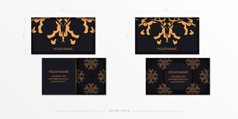 Vector Black colored business cards with Indian ornaments. Template for print design business card with monogram patterns.