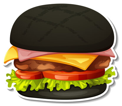 black burger with cheese and tomato clip art preview