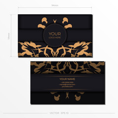 Vector Preparation of business cards in Black with Indian patterns. Template for print design business card with monogram ornament.