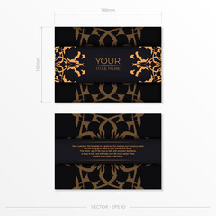 Set of Preparing postcards in black with Indian patterns. Template for print design invitation card with mandala ornament.