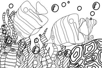 coloring book antistress tropical fish in algae and corals