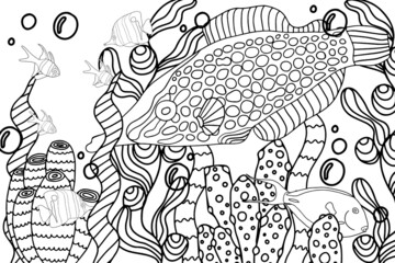 coloring book antistress tropical fish in algae and corals