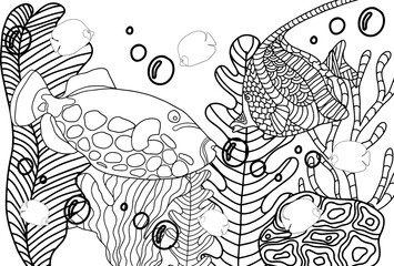 coloring book antistress tropical fish in algae and corals