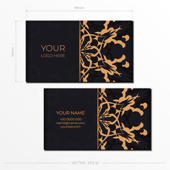 Vector Business Cards in Black with Indian patterns. Business card design with monogram ornament.
