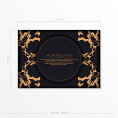 Stylish postcards in black with Indian patterns. Vector design of invitation card with mandala ornament.