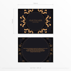 Set of vector postcards in black color with Indian ornaments. Invitation card design with mandala patterns.