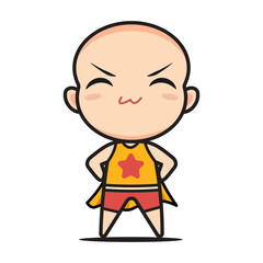 cute superhero bald chibi mascot character illustration