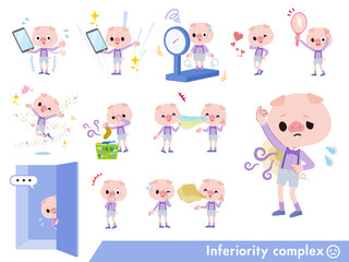 劣等感に関するブタの男の子のセット