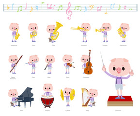 クラシック音楽演奏に関するブタの男の子のセット