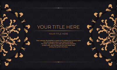 Black vector background with Indian ornaments and place for your design. Invitation card design with mandala ornament.